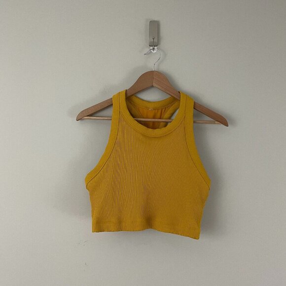 Free People Movement Game Time Yellow Ribbed Crop Tank Size Large - Picture 1 of 5
